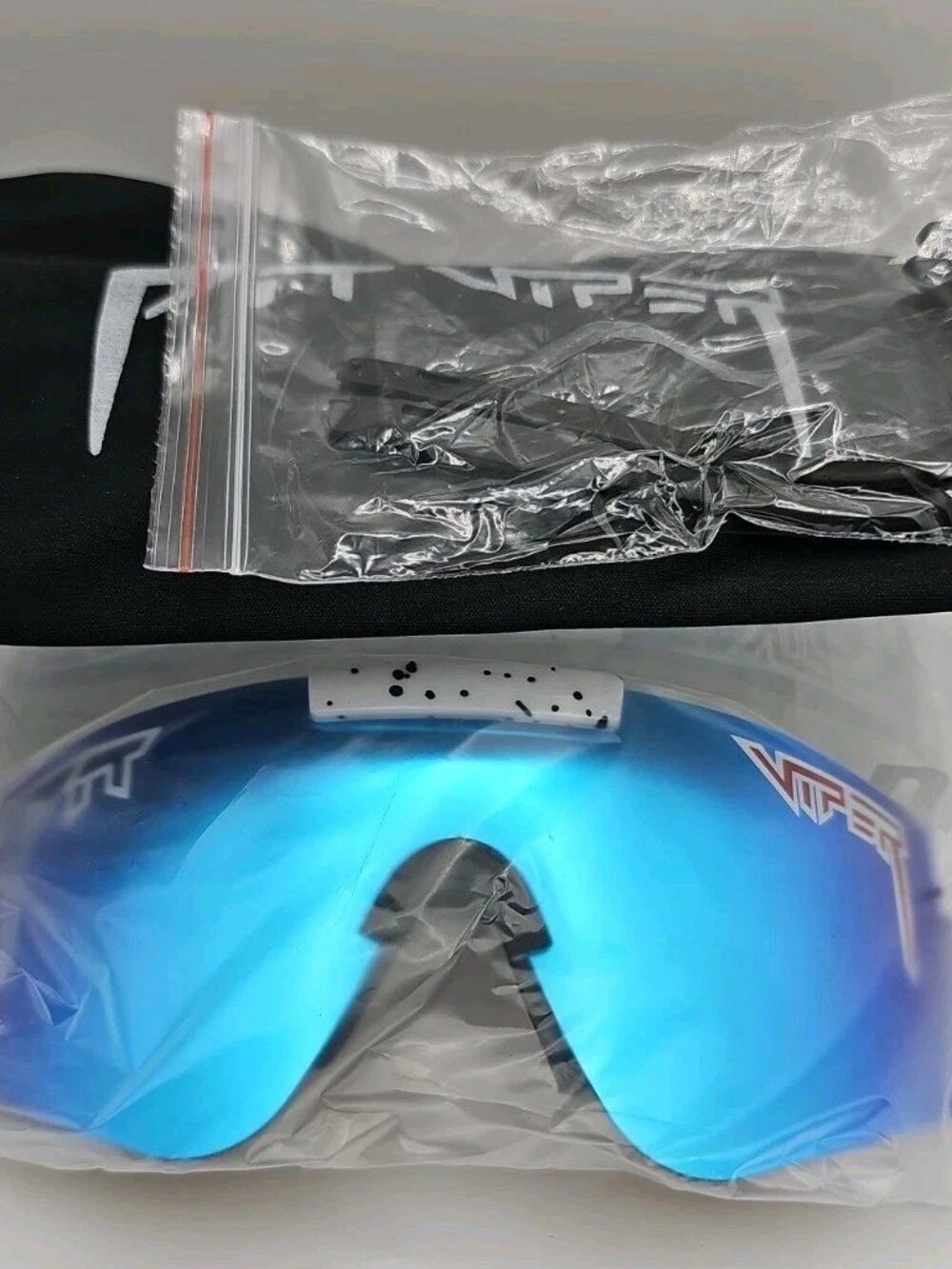 Pit Viper Polarized Sunglasses Adjustable Arms Mirror Lens Paint Speckle White